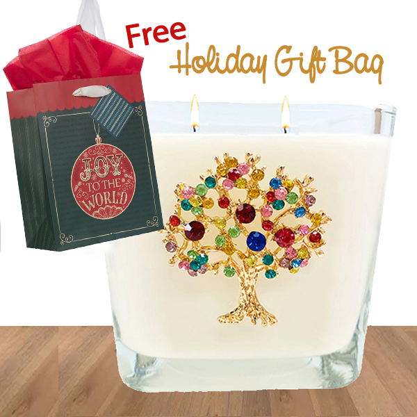 SAVE $7!-CEDAR TREE OF LIFE GLASS CANDLE W/ FREE GIFT BAG