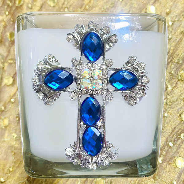 KING'S GARMENTS - BLUE & CRYSTAL CROSS CANDLE