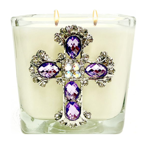 MYRRH  AMETHYST JEWELED CROSS CANDLE