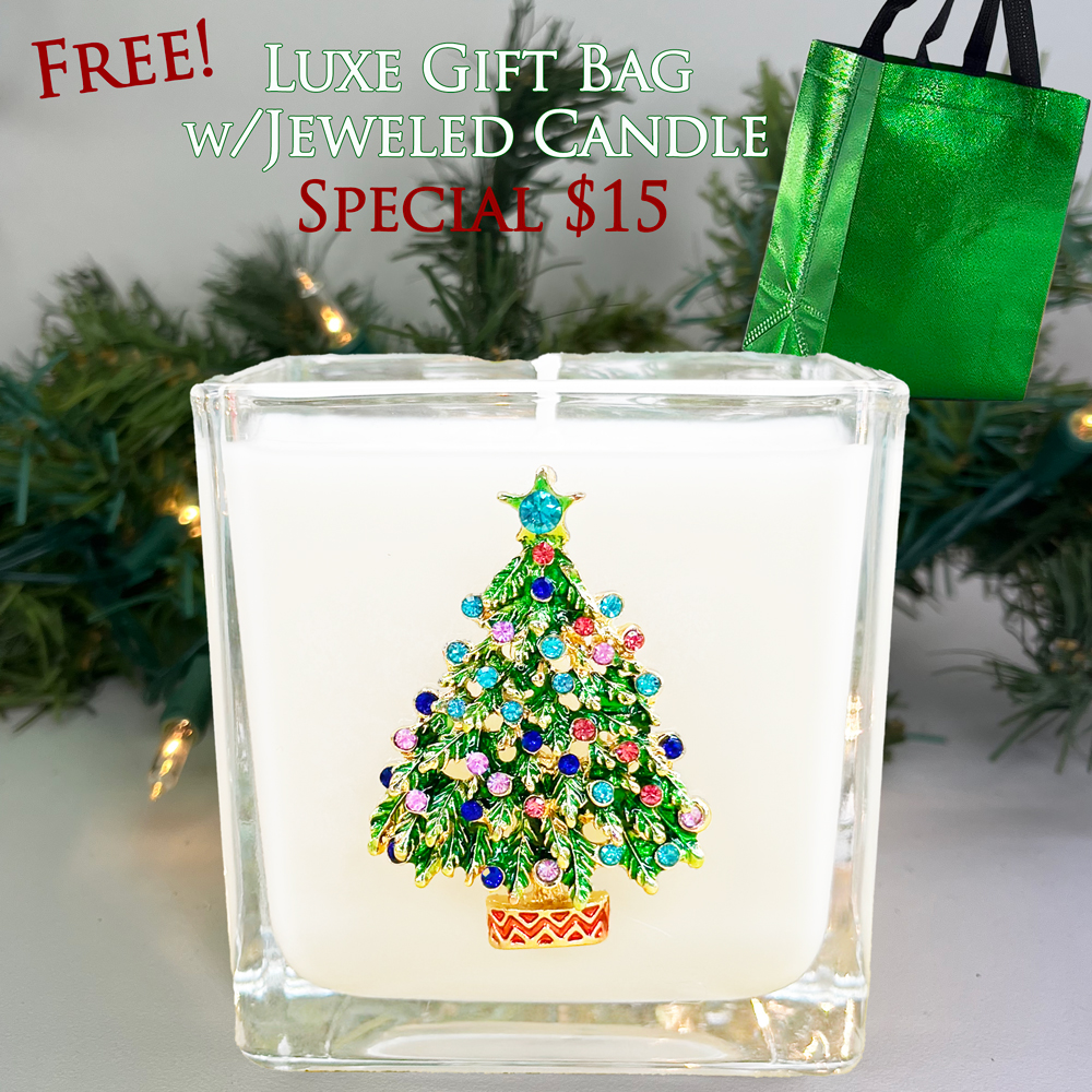 FREE GOLDEN MAGI GIFT BAG W/ JEWELED TREE CANDLE - WINTER WONDERLAND