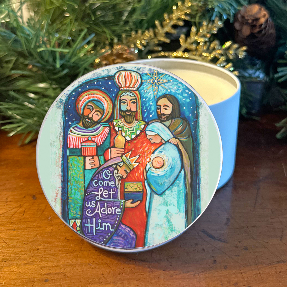 "KINGS-ADORE HIM" CANDLE TIN - GIFTS OF THE MAGI