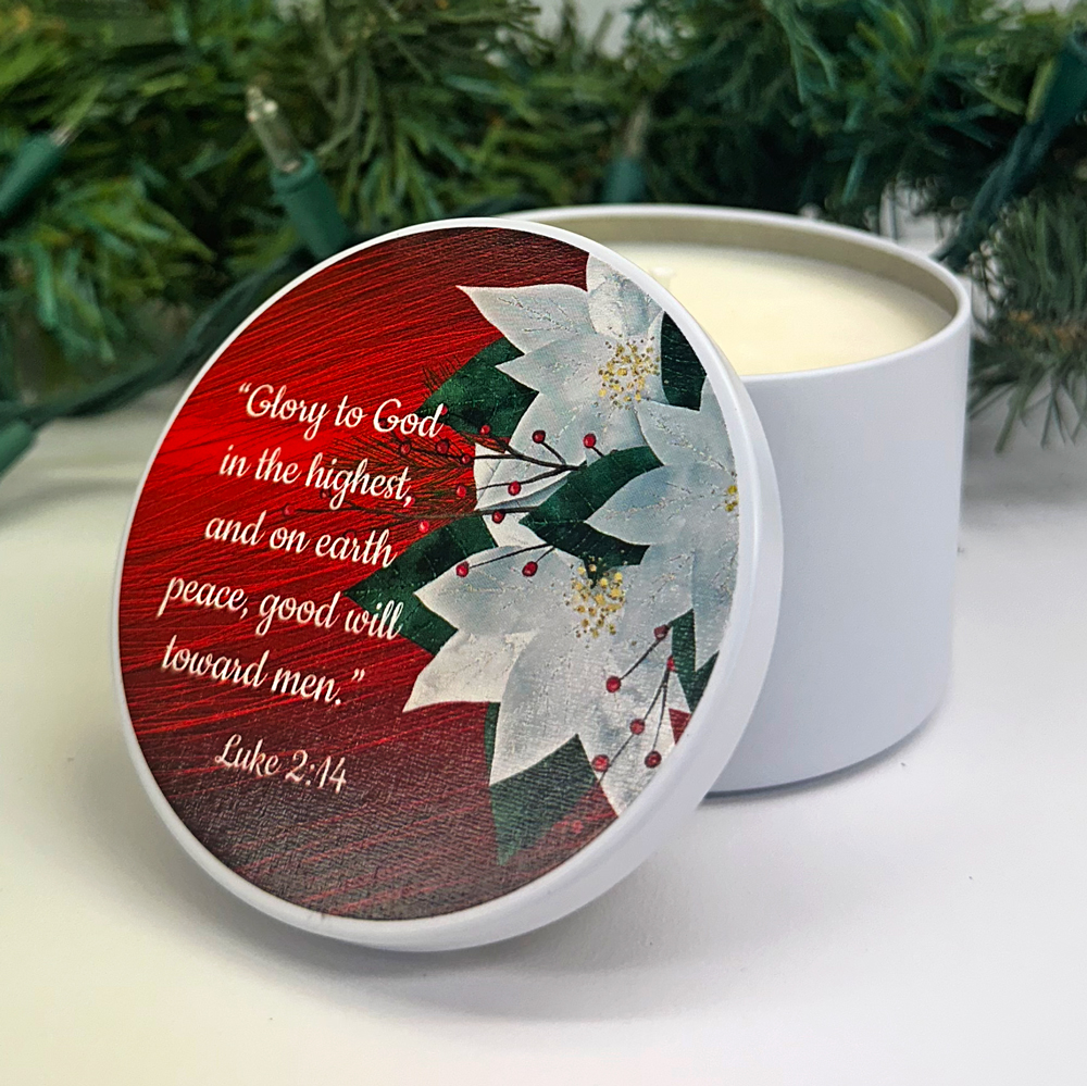 “GLORY TO GOD" CANDLE TIN - WINTER WONDERLAND 8 oz