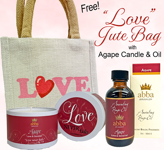 1 LEFT! FREE "LOVE" JUTE BAG WITH AGAPE OIL - 2 oz & SCRIPTURE TIN CANDLE