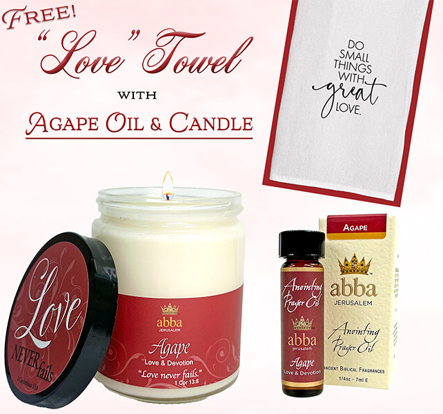 "FREE" TOWEL - GREAT LOVE w/ AGAPE - 1/4 oz &  SCRIPTURE JAR CANDLE