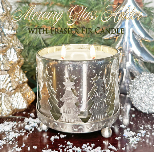 MERCURY GLASS CHRISTMAS TREE CANDLE IN FRASIER FIR