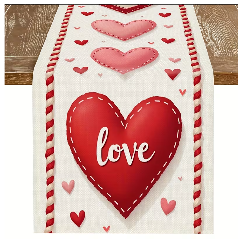 TABLE RUNNER -  PATCHWORK LOVE HEARTS