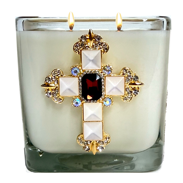 FIG ALMOND PEARL & DARK AMBER JEWELED CANDLE