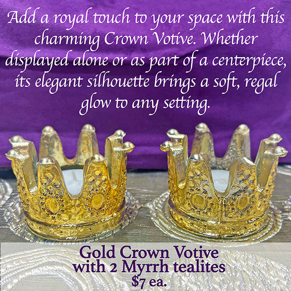 Gold Crown Tealight Candle Holder w/ 2 Vanilla Myrrh Tealights