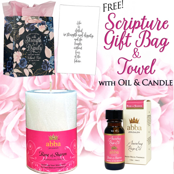 FREE TOWEL & GIFT BAG WITH ROSE OF SHARON CANDLE & OIL-SAVE $12!