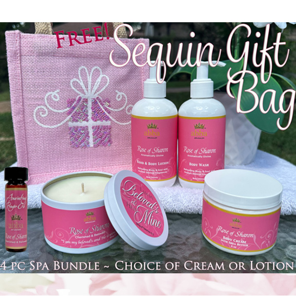 FREE GLITZY TOTE BAG WITH ROSE OF SHARON 4 PC SPA BUNDLE-SAVE $15!