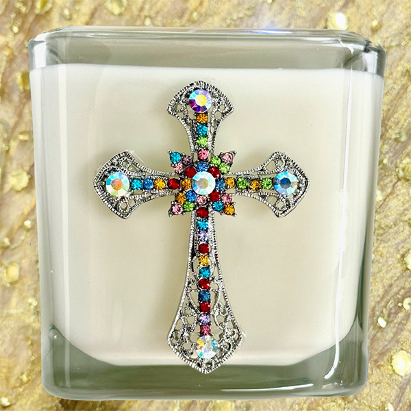 COVENANT PASTEL JEWELED CROSS CANDLE
